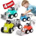 HOLA Toys for 1 2 Year Old Boy Toys Birthday Gift - 4 PCS Toy Cars 4WD Friction Power Truck, Toddler Toys 1-2, Baby Boy Cars for Toddlers 1-3 Easter Stocking Stuffers (4 Pcs Bright Color Toy Trucks)
