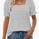 WIHOLL Tops for Women Summer Casual Ruffle Trim Sleeve Square Neck T Shirts Size M  (stain In The Center)