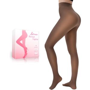HONGTEYA Fleece Lined Tights Women Winter Thermal Leggings Pantyhose Fake Translucent Thick Warm Sheer Tights (Small, Brown)