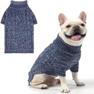 KOOLTAIL Dog Sweater for Large Medium Small Dogs, Fall Dog Sweaters, Turtleneck Cable Knitwear Pet Cold Weather Coats with Leash Hole, Warm Winter Pullover Clothes for Bulldog, Yorkie,Boy Girl, Navy M