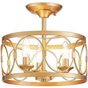LOOYD 3-Light Semi Flush Mount Ceiling Light Fixture, Farmhouse Ceiling Light for Kitchen Bedroom, Living Room, Kitchen, Hallway (Gold)
