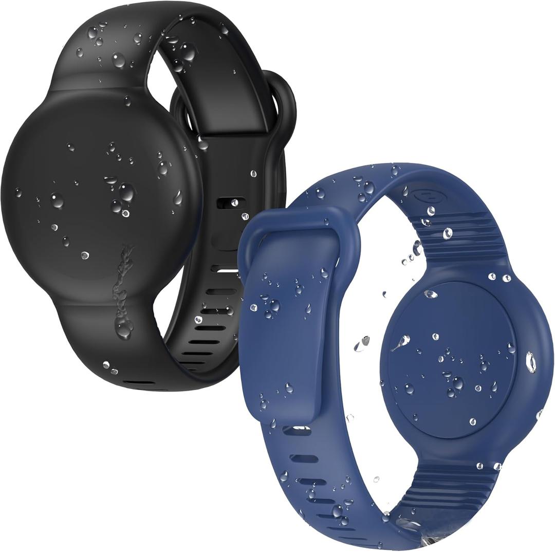 2 Pack for AirTag Bracelet for Kids Compatible with Apple AirTag (1st & 2nd Generation), Adjustable, Waterproof Silicone Air Tag Bracelet Kids Wristband Secure Holder for Toddler Child (Black/DeepBlue)
