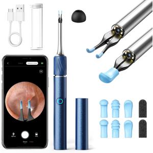 Qimic Ear Camera with Tweezers - Ear Cleaner with Camera, 1080P HD Earwax Removal Tool with Light, IP67 Ear Cleaning Kit with 6 Ear Spoon, Ear Camera Otoscope for iPhone, Android