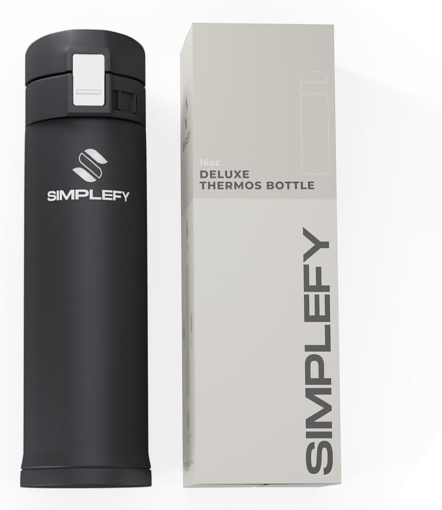 Simplefy Deluxe Stainless Steel Vacuum Insulation Bottle 16oz Leak-Proof Lid, BPA-Free, Easy-Clean, Durable Travel bottle for School, Office & Sports