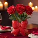 Bow Vase Coquette Ceramic Vase Pen Holder Makeup Brush Holder Contemporary Design Decorative Women Gift for Christmas Home Office Shelf Table Room(Red,Small,Classic) (Classic - 4.5 x 1.9 x 4.7 Inches)