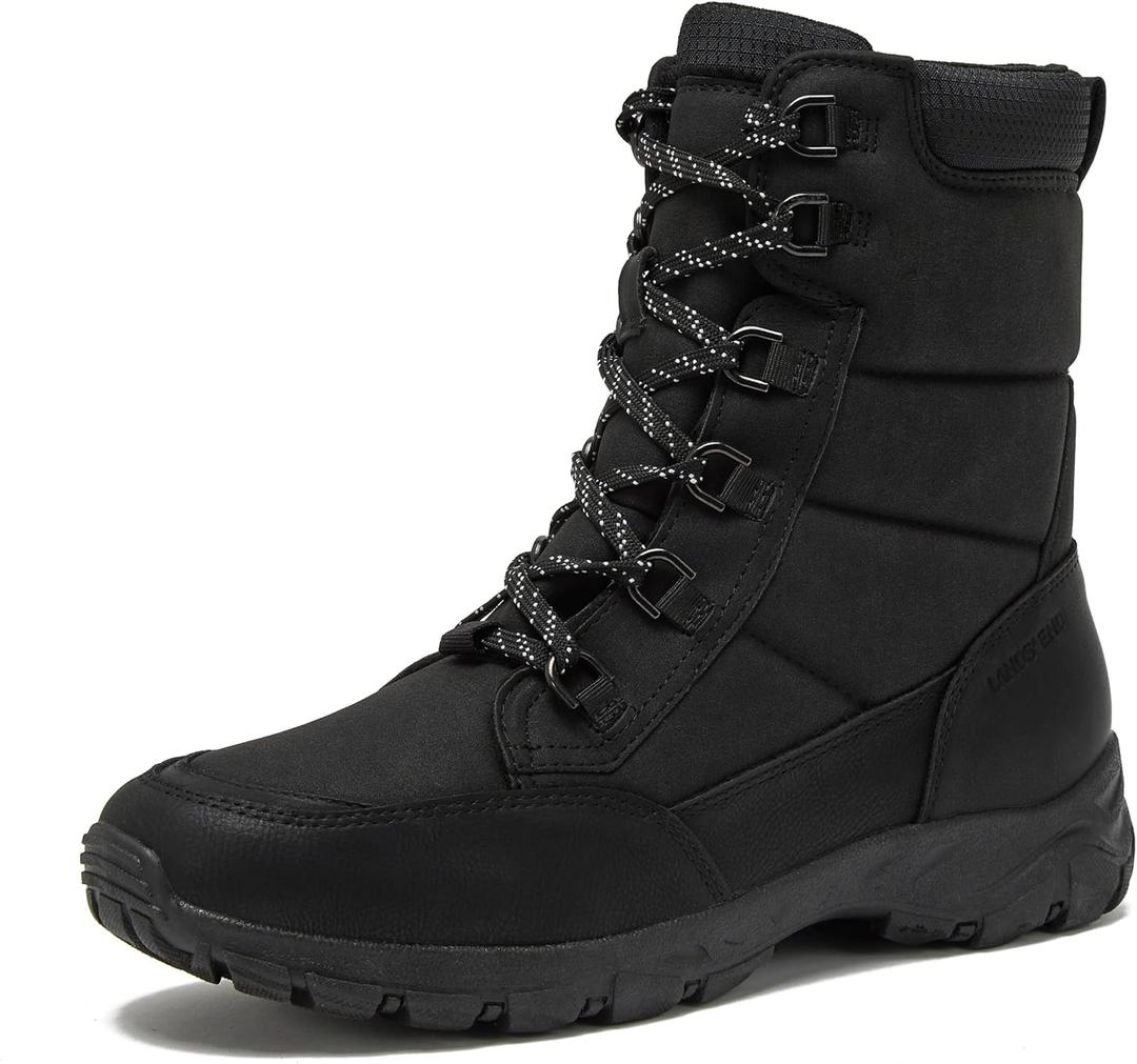 Lands' End Expedition Max Insulated Winter Boots for Men, Waterproof Mens Snow Boots, Medium or Wide Width Men's Shoes Size 8 to 13,  Black, 12 Medium