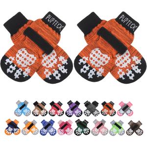 PUPTECK Anti-Slip Dog Socks with Double Sides Grips for Small Medium Large Dogs Hardwood Floors Prevents Licking, Dog Shoes for Hot Pavement Traction Control Paw Protector for Senior Dogs (X-Large (4 Count), Orange)