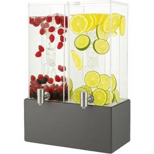 1.25 Gallon Dual Acrylic Beverage Dispenser with Gray Metal Stand 2-Drink Server with Ice Chambers & Stainless Steel Spouts