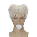 QACCF Mens Short Curly Light Blonde Halloween Costume Wig with goatee (Light Blonde)