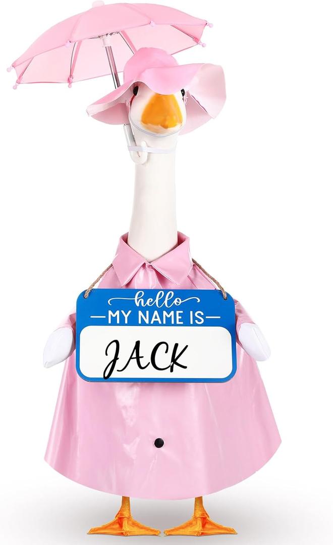 Mindsoft 3 Pcs Raincoat Porch Goose Outfit Spring Raincoat Umbrella with Name Wooden Sign for Lawn Cement 23 Goose Statue Clothes Outdoor Patio Yard Lawn Decoration(Classic,Pink)