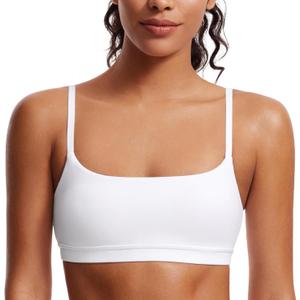 CRZ YOGA Butterluxe Adjustable Spaghetti Strap Sports Bras for Women - Scoop Neck Wireless Padded Yoga Workout Crop Top (Medium, White)