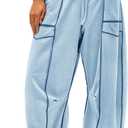 Yanekop Women's Baggy Wide Leg Palazzo Pants (Blue, S)