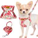 Lukovee Puppy Harness and Leash Set, No Pull Lightweight Soft Suede Adjustable Pet Harness Vest with Snap Buckle for Puppy Small and Medium Size Dog (Pink Rose, XXS)