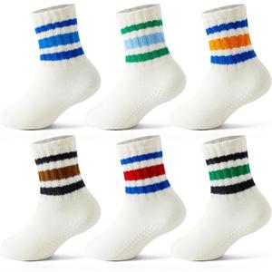 Toddler Socks with Grips, Seamless Non-Slip Crew Baby Boy Girl Grippy Socks (Beige, M)