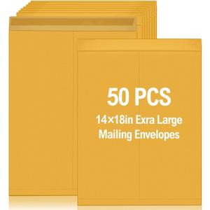 50 Pcs 14'' x 18'' Extra Large Mailing Envelopes 32lb with Gummed Flaps, Catalog Jumbo Craft Envelopes for Mailing, Storage and Organizing Documents Office Supplies(Yellow)