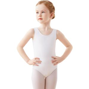 Daydance Lined Spandex Vest Girls Leotards for Ballet, Dance, Gymnastics, Swim (4-6 Years, White-vest Lining)