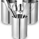 3 Pcs Cooking Utensil Holder for Kitchen Counter, 5.6 x 7.5 inch Metal Utensil Crock Stainless Steel Utensils Holder Container Canister Spatula Spoon Caddy Organizer (Silver)