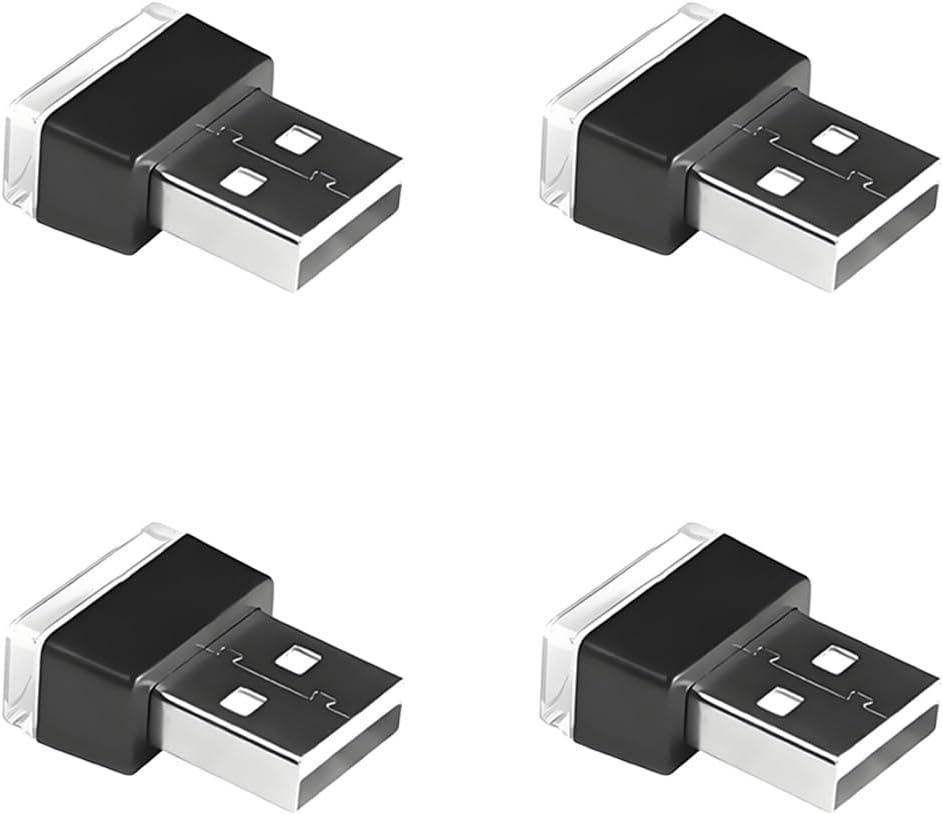 4PCS/Set USB LED Car Interior Atmosphere Lamp, Portable Mini Vehicle LED Night Light, Plug-in USB Interface Automotive Interior Ambient Lighting Kit Accessories, Universal Fit (4Colors)