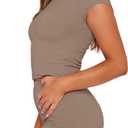 SAMPEEL Womens Two Piece Lounge Sets Casual Summer Outfits 2 Piece Short Matching Clothing Set (Beige, M)