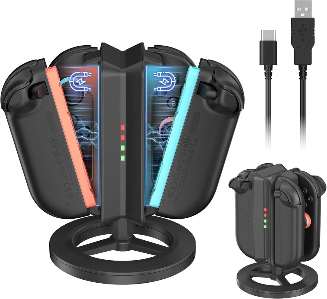 Charging Dock for Switch 2 Joy-Con Controllers, Single-Direction Magnetic Controller Charger Station with LED Indicators & Overcharge Protection for Joycon 2 Game Console Accessories (Round)