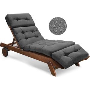 Outdoor Chaise Lounge Chair Cushion Waterproof 74.4 x 22 x 4.7 Inches Memory Foam Lounge Chair Cushions Replacement for Outdoor Furniture with Ties, Thickened Pool Lounge Chair Cushions, Grey