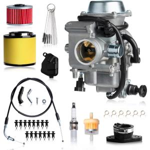 Carburetor Kit for Honda Rancher 350 TRX350 2000-2006, Fits TRX350FE FM TE TM ES & Foreman 400 450 TRX450FE FM 2002-2004, Also for FourTrax 300 TRX300 1986-2000, with Air Filter & Oil Filter