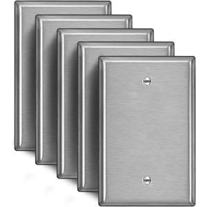 [5 Pack] BESTTEN 1-Gang Oversize No Device Blank Metal Wall Plate, Oversized Jumbo Stainless Steel Outlet Cover, Screw Included, Silver