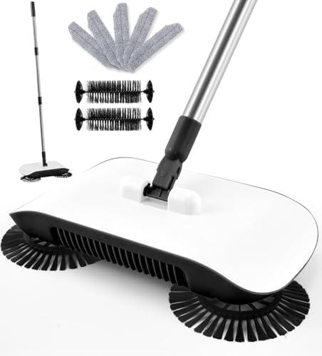 SumYanHing Sweeper Cleaner with 7 Replacement Parts for Home Office for Hardwood Floors and Tile, Pet Hair Dust Scraps Paper & Small Rubbish Cleaning, Not for Carpets (Black)