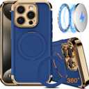 COOLQO for iPhone 15 Pro Max Case 6.7'' Upgraded 360 Spin Magnetic Stand [Compatible with Magsafe][Military Protection] Shockproof Protective Phone Holder Cover for iPhone 15 Pro Max, Blue Gold
