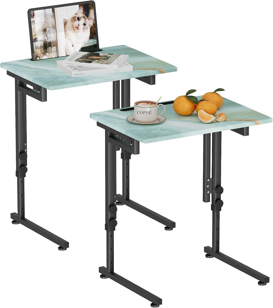 Folding TV Tray Table,Adjustable TV Dinner Table with Sturdy MDF Top,Eating Trays for Living Room with No Assembly Required (Sea Blue,2Pcs)