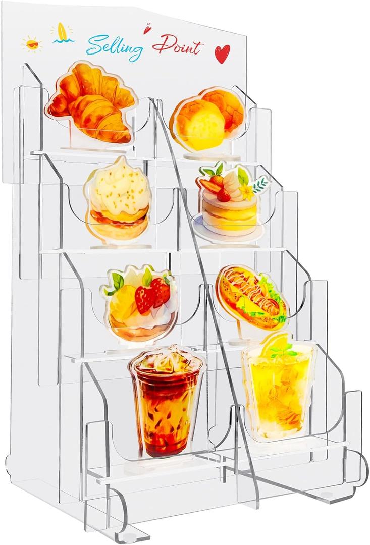 Acrylic Sticker Display Stand, Sticker Holder Display for Vendor Events, Brochure Holder with Customizable Space for Big cards, Designed for Small Business Supplier Events and Trade Shows-Small