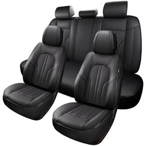MINGBRON Car Seat Cover Full Set, Leather Car Seat Cover, Waterproof Seat Covers, Car Seat Cushion, Nappa Leather Seat Covers Car Seat Protector Universal Fit Most Cars Black