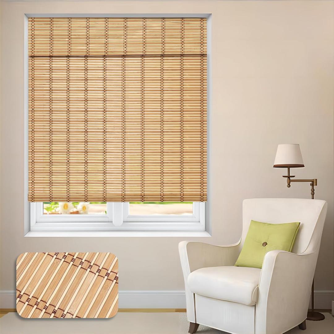 LUCKUP Cordless Roman Shades, Roll Up Bamboo Blinds for Indoor Windows, Light Filtering UV Protection Natural Bamboo Shades, Easy to Install for Home & Office, 22" W x 64" L, Natural