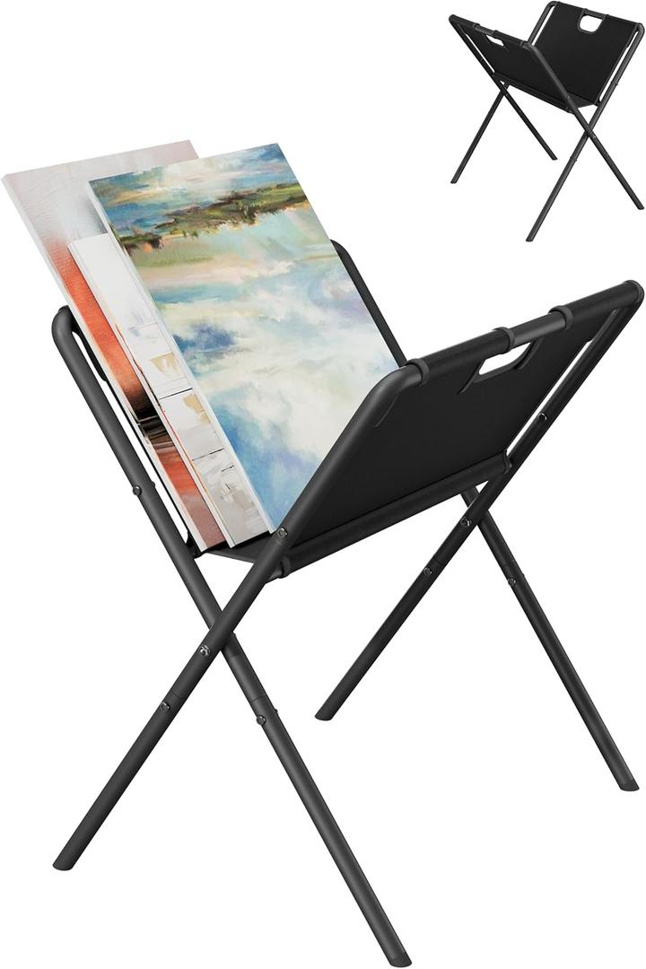 Mocomax Canvas Art Print Rack for Painting, Portable Folding Art Display Stand in Artist Galleries & Studios, Functional Art Storage Drying Rack for Posters, Artwork, Prints, Canvas, Panels, Black (M)