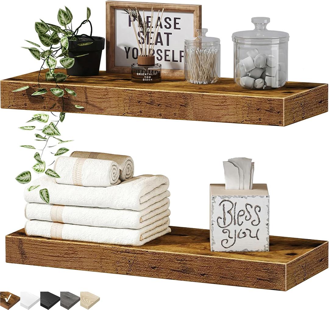 QEEIG Bathroom Floating Shelves for Wall (Brown, Set of 2, 15.7")