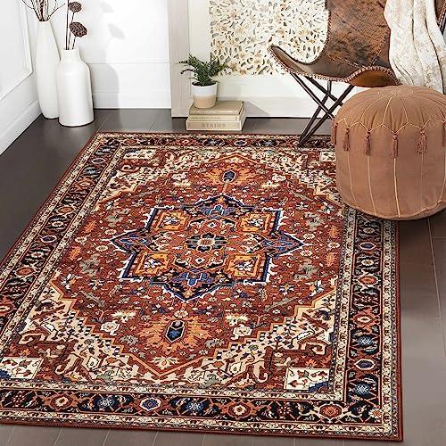 Moynesa Ultra-Thin Washable Oriental Area Rug - 120x34 Non-Slip Laundry Room Rug, Non-Shedding Stain Resistance Low Pile Kitchen Mat Indoor Throw Carpet for Fall Decor Bathroom, Brown/Multi