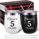 Domensi 2 Pcs 5th Anniversary Wedding Gifts Tumblers Cheers to 5 Years Cups for Wife Husband Parents Couple Birthday Party Gifts for Men Women 20 oz Tumblers with Lids and Box