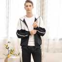Men's Hooded Athletic Tracksuit Sweatsuit Long Sleeve Full-Zip Jogging Sweatpants 2 Piece Patchwork Sportsuits