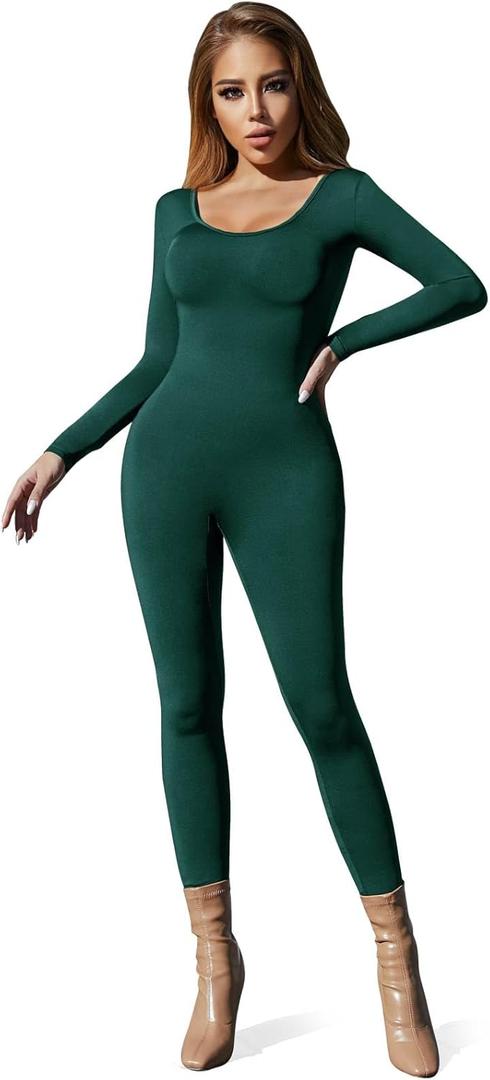 VUTRU Womens Fleece Lined Sexy One Piece U Neck U Back Long Sleeve Bodycon Jumpsuits Bodysuit Catsuit Sports Romper, Large