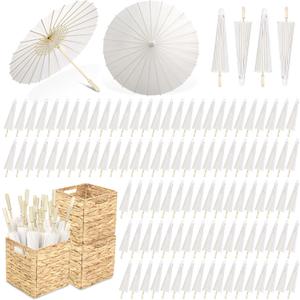 Aodaer 80 Pieces 23.6 Inch Wedding Paper Umbrellas with Storage Boxes White Decorative Chinese Japanese Parasol Umbrella Crafts DIY Painting Umbrella Decor for Wedding Bridal Party Photography