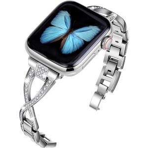 Bands for Apple Watch 38mm 40mm 41mm 42mm(Series10 11) Women Series11 10 9 8 7 6 5 4 SE iwatch Band Bling Metal Bracelet Dressy Fancy Cute Strap Silver