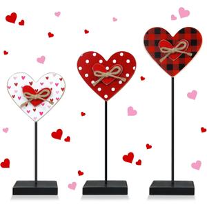 3PCS Valentines Day Decorations Wooden Heart Sign, Rustic Farmhouse Valentine's Day Wooden Table Signs Freestanding Valentines Table Centerpiece for Home Party Mantle Shelf Tiered Tray Decor