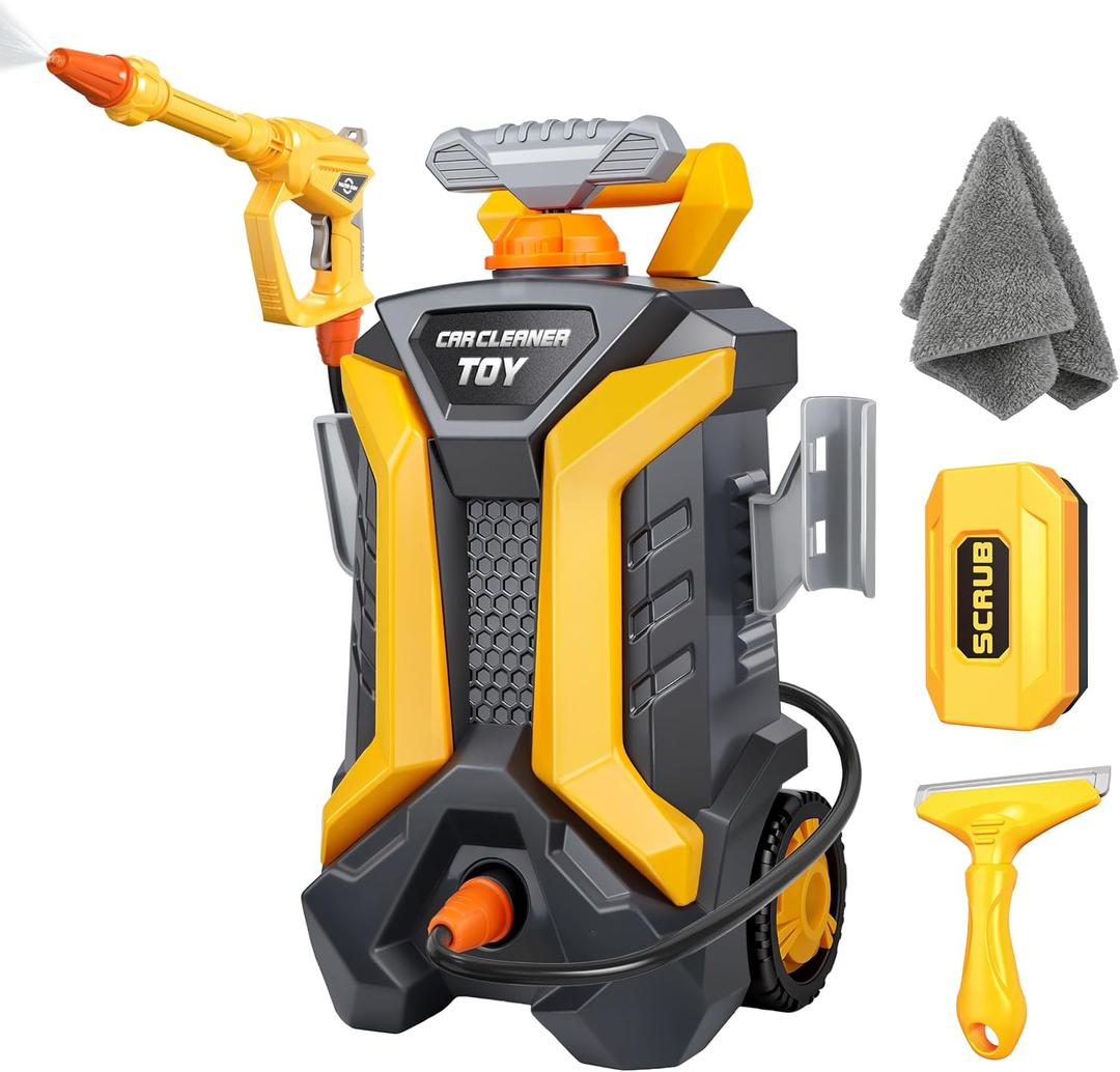 Kids Pressure Washer Toy, Outdoor Car Wash Playset for Patio Lawn Garden, Self Powered Water Pressure Washer Toy, Ages 3+, Gifts for Boys and Girls
