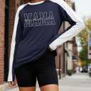 Long Sleeve Mama Shirts for Women Mama Letter Printed T Shirt Auntie Graphic Tees Funny Mom Pullover Top (Blue, XL)