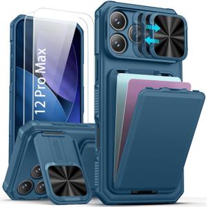 SSLOTSCASE for iPhone 12 Pro Case with 2X Screen Protector, Light Blue