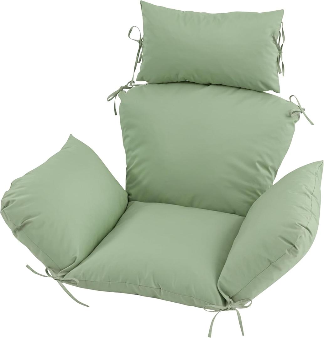 Outdoor Egg Chair Cushion with 8 Securing Straps, Water-Repellent & Fade-Resistant, Removable Cover, Replacement Cushion for Most Single Hanging Swing Egg Chairs – Sage Green