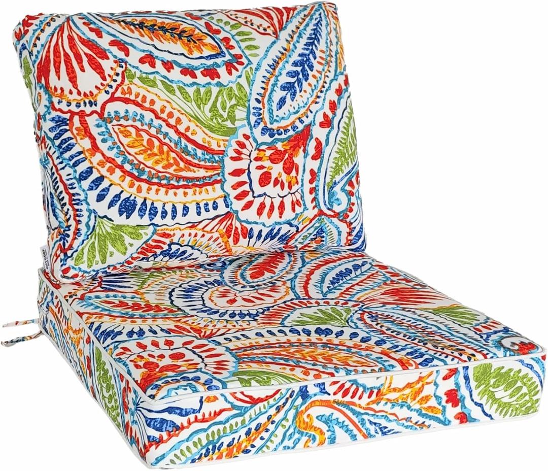 Outdoor Seat/Back Chair Cushion Tufted Pillow 22"x22" Indoor Deep Seat Chair Cushion Set Water Resistant for Patio Furniture with 3-Year Fade Resistant (Paisley Patten)
