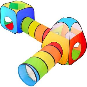 NUBUNI 4 in 1: Play Tent With Crawling Tunnel, Partial Ball Pit, and Playhouse - Children's Baby Tent With Bag, Multi-Coloured B