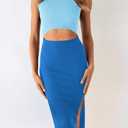 PRETTYGARDEN Women's Summer Midi Bodycon Dresses Casual Crew Neck Side Slit Sleeveless Knit Cut Out Tank Top Dress (Blue, M)