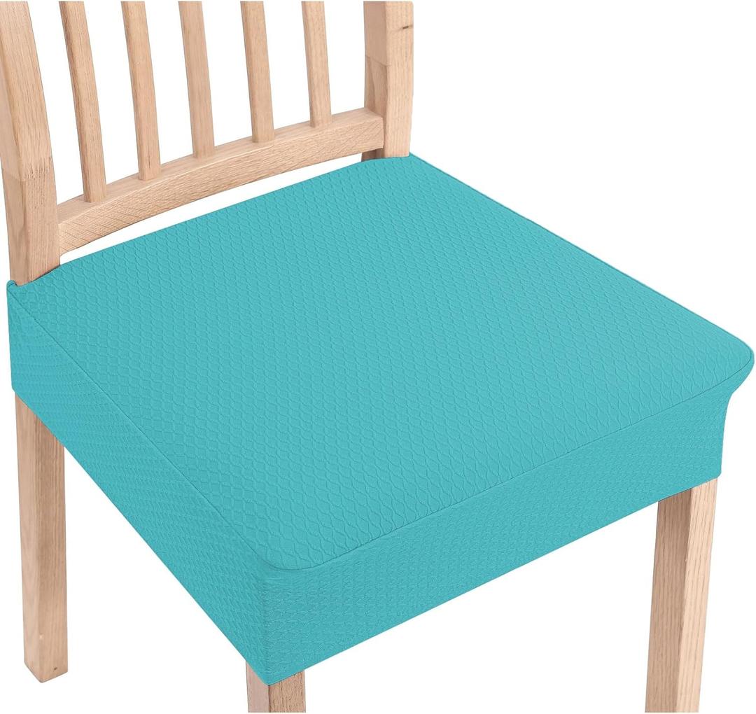 Smiry Stretch Jacquard Seat Covers for Dining Room Chairs Set of 6, Removable Washable Chair Seat Protector Slipcovers, No Rear Covers, Aqua